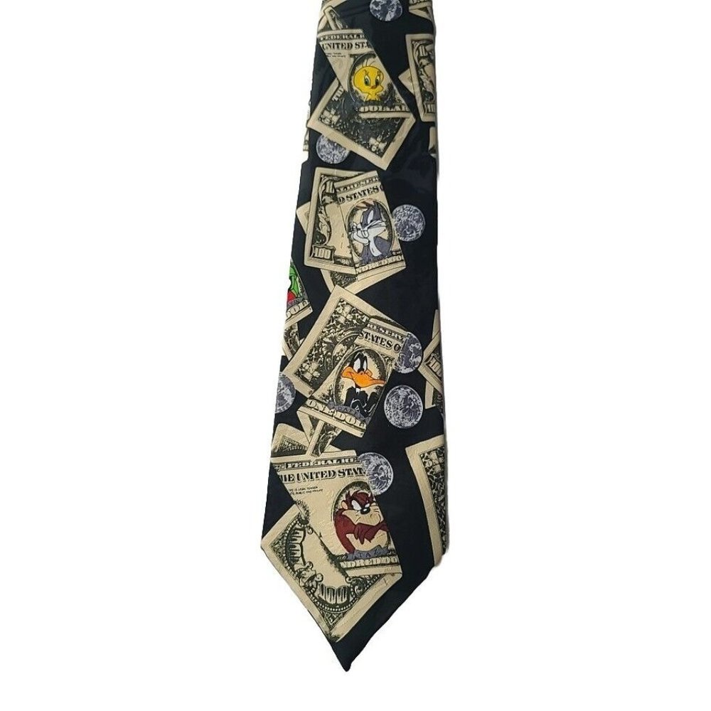 Vintage Looney Tunes Mens‎ Tie 1997 Cash Money Mania Bugs Bunny Marvin Martian